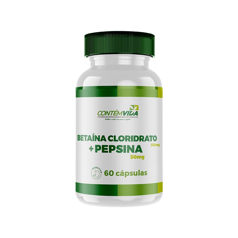 Betaína Cloridrato 350mg + Pepsina 50mg | Digestivo | 60 doses