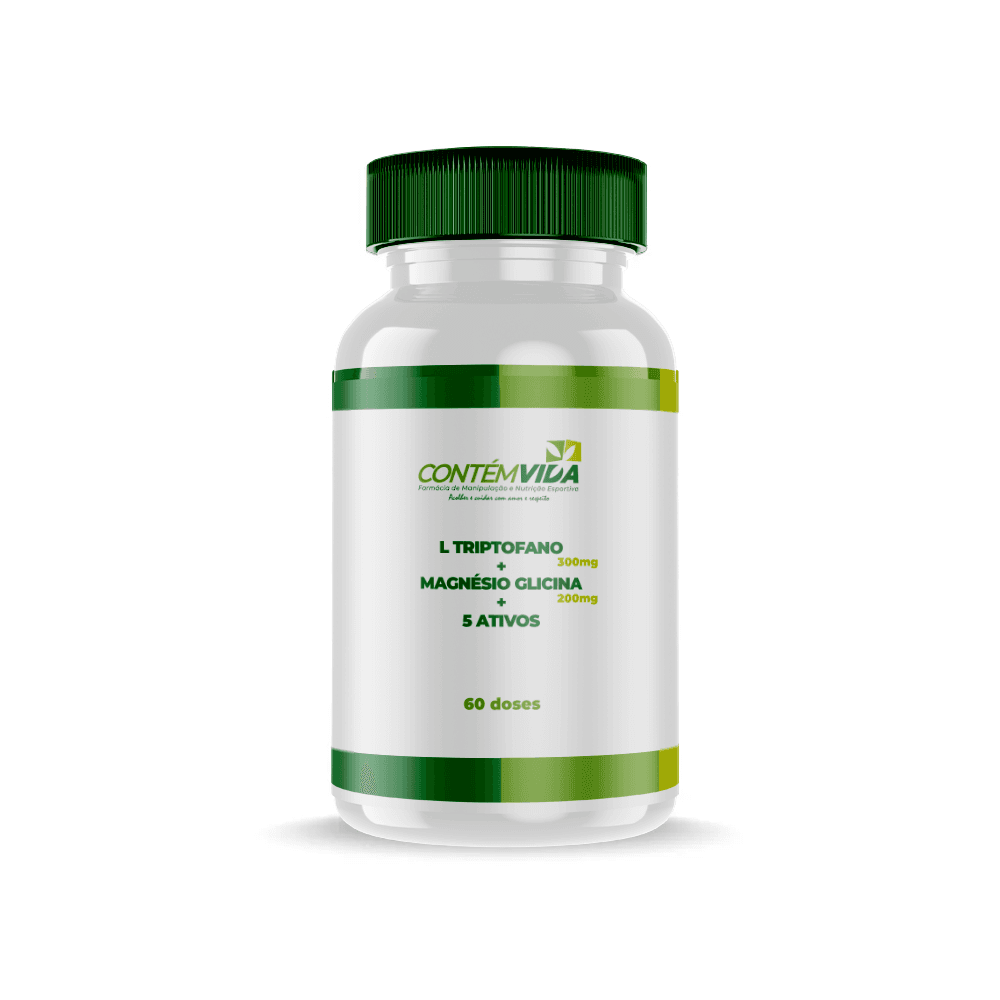 L-Triptofano 300mg + Magnésio Glicina 200mg + 5 Ativos | 60 doses