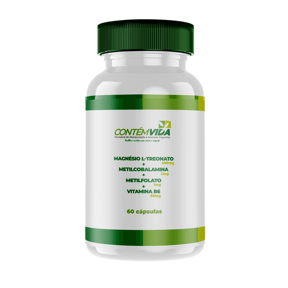 Magnésio L Treonato 500mg + Metilcobalamina 2mg + Metilfolato 1mg + Vit B6 50mg | 60 doses