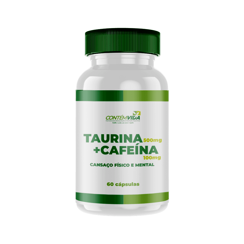 Taurina 500mg + Cafeína 100mg | Cansaço Físico e Mental | 60 cápsulas